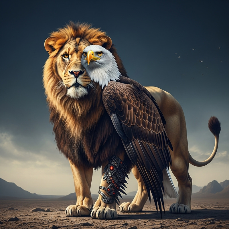 Majestic Lion with Eagle's Head - Dramatic and Colorful Wildlife Photography