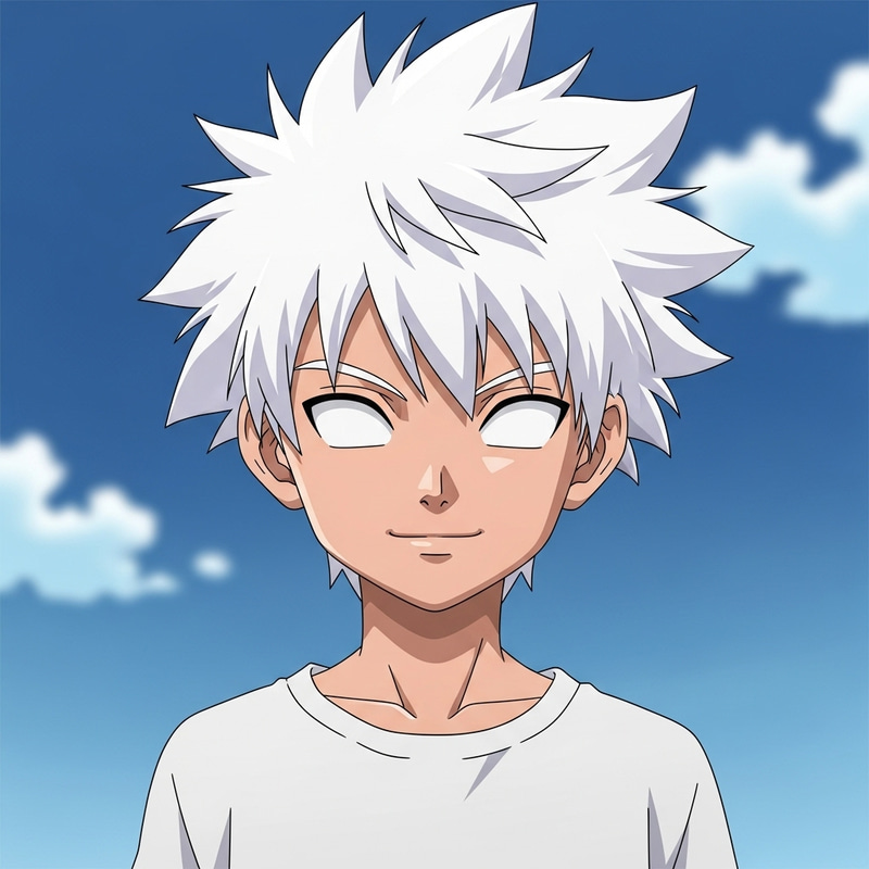 Anime Boy with Tan Skin, Stylish White Hair & Mysterious White Eyes Anime Boy with Tan Skin, Stylish White Hair & Mysterious White Eyes