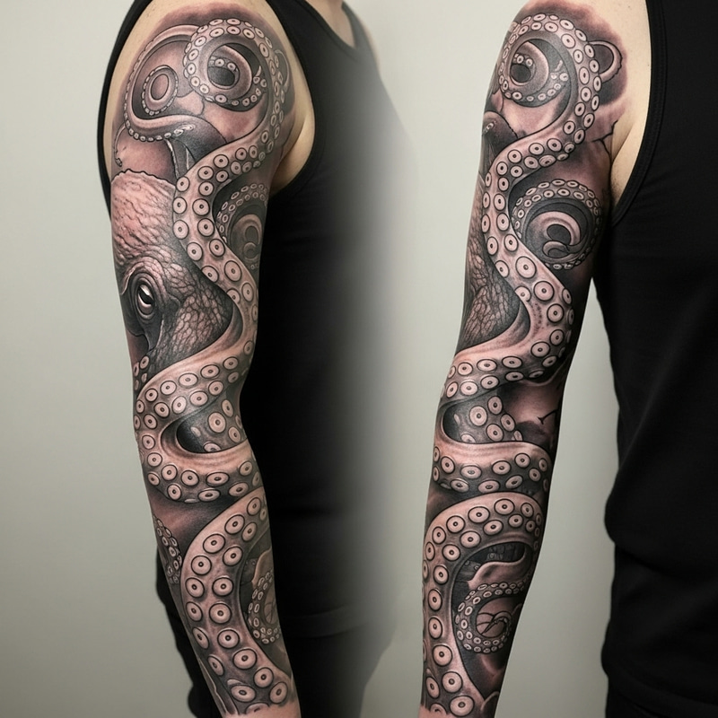 Majestic Octopus Sleeve Tattoo Design Majestic Octopus Sleeve Tattoo Design