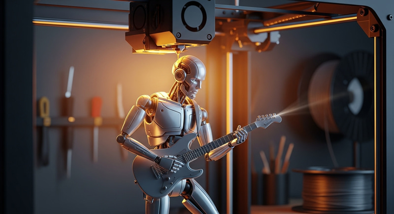 Futuristic Robot Playing Guitar | 3D Printing Process Futuristic Robot Playing Guitar | 3D Printing Process