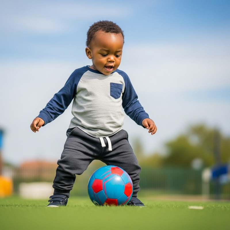 Baby Boy Playing African Football with Joyful Enthusiasm Baby Boy Playing African Football with Joyful Enthusiasm
