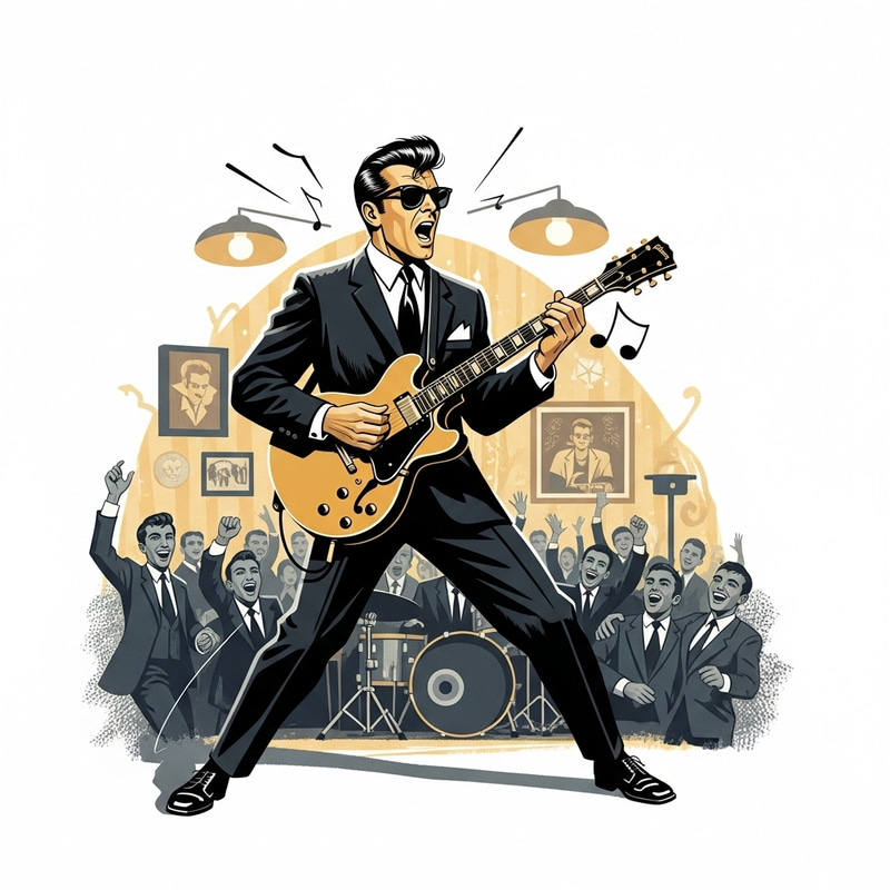 Vintage 50s Rock 'n' Roll Guitarist Illustration