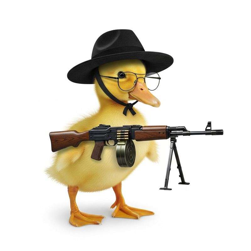 Cute Duckling Armed with a Mini Gun - Defending Mischief