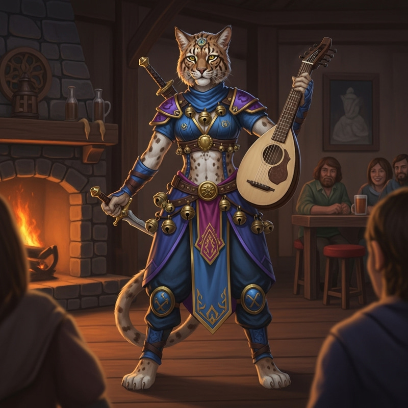 Tabaxi Female Entertainer Bard: The Rogue's Performance Tabaxi Female Entertainer Bard: The Rogue's Performance