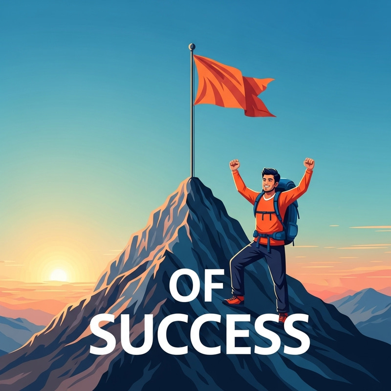 Triumphant Success: Man Conquers Mountain Peak | Sunrise Image Triumphant Success: Man Conquers Mountain Peak | Sunrise Image