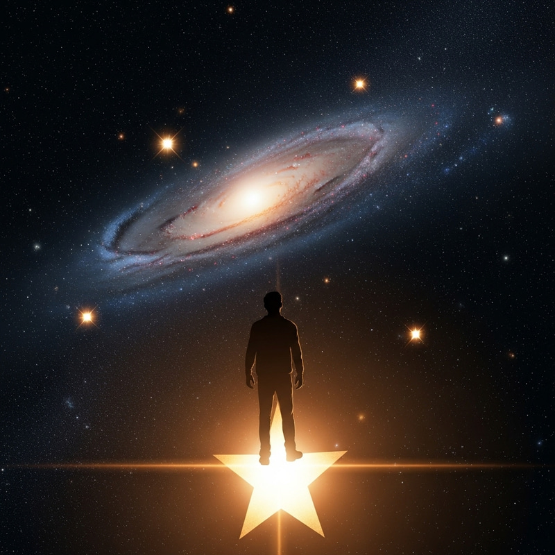 A Man in the Star: Cosmic Contemplation Illustration