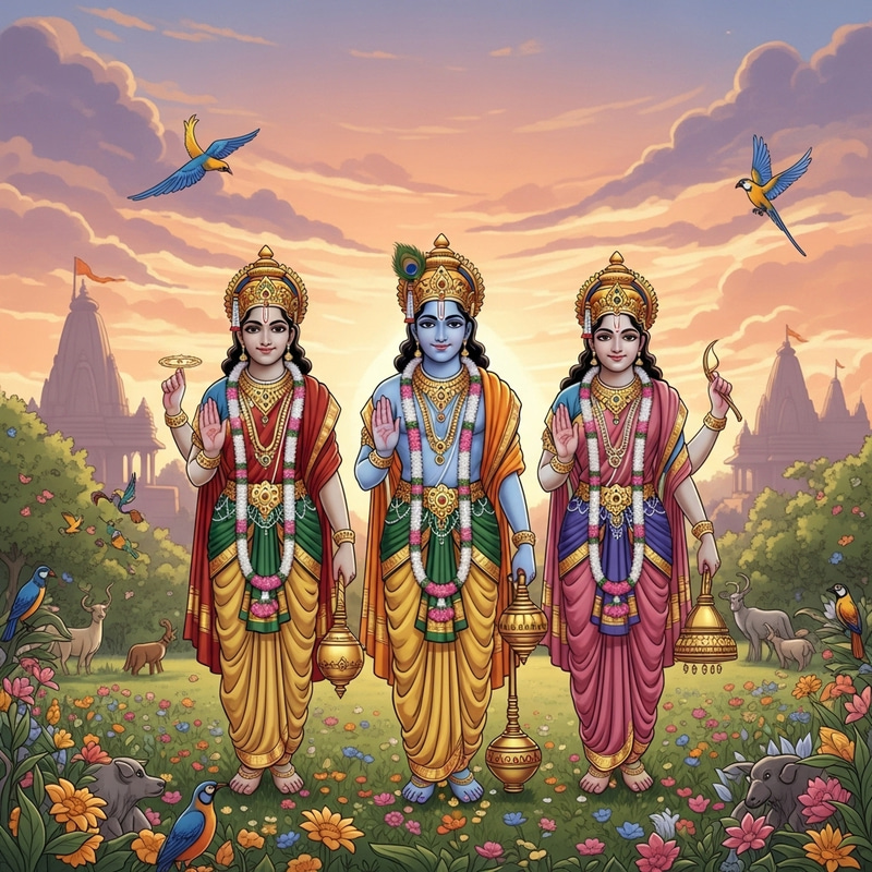 Indian Gods in a Serene Mythology Illustration Indian Gods in a Serene Mythology Illustration