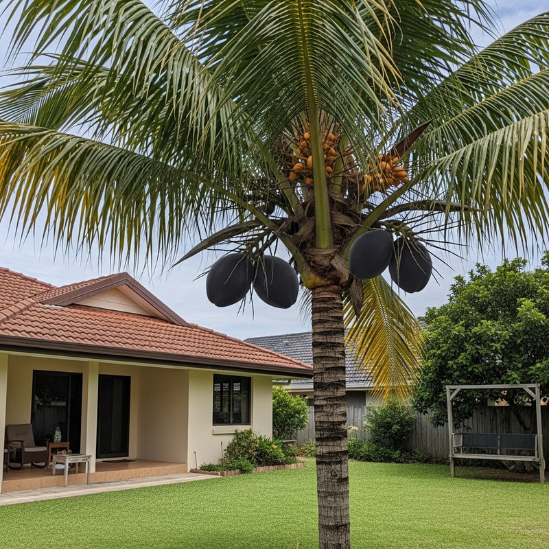 Charming House with Black Coconuts and Lush Backyard
