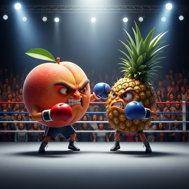 Angry Peach vs Pineapple: Epic Fruit Boxing Match Angry Peach vs Pineapple: Epic Fruit Boxing Match