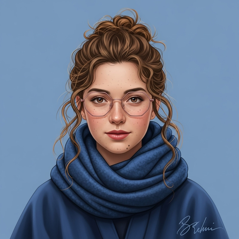 Portrait of Young Woman with Golden Brown Curly Hair | Almond Eyes Portrait of Young Woman with Golden Brown Curly Hair | Almond Eyes