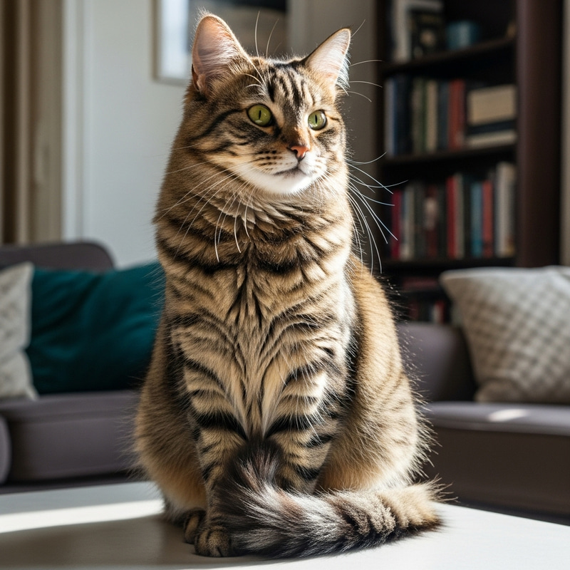Serene Fluffy Cat in Cozy Home
