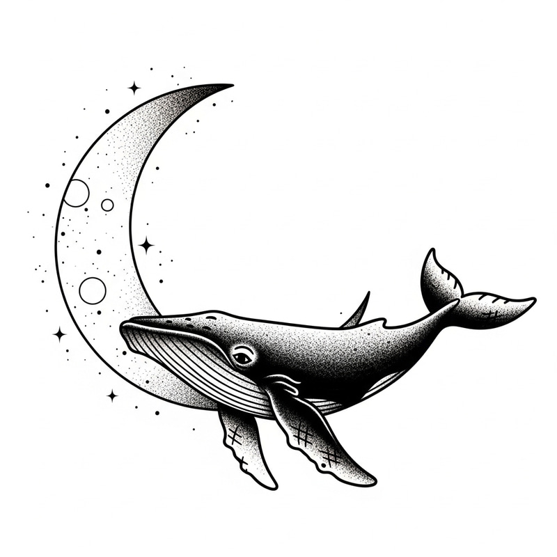 Crescent Moon and Whale Tattoo Sketch Crescent Moon and Whale Tattoo Sketch