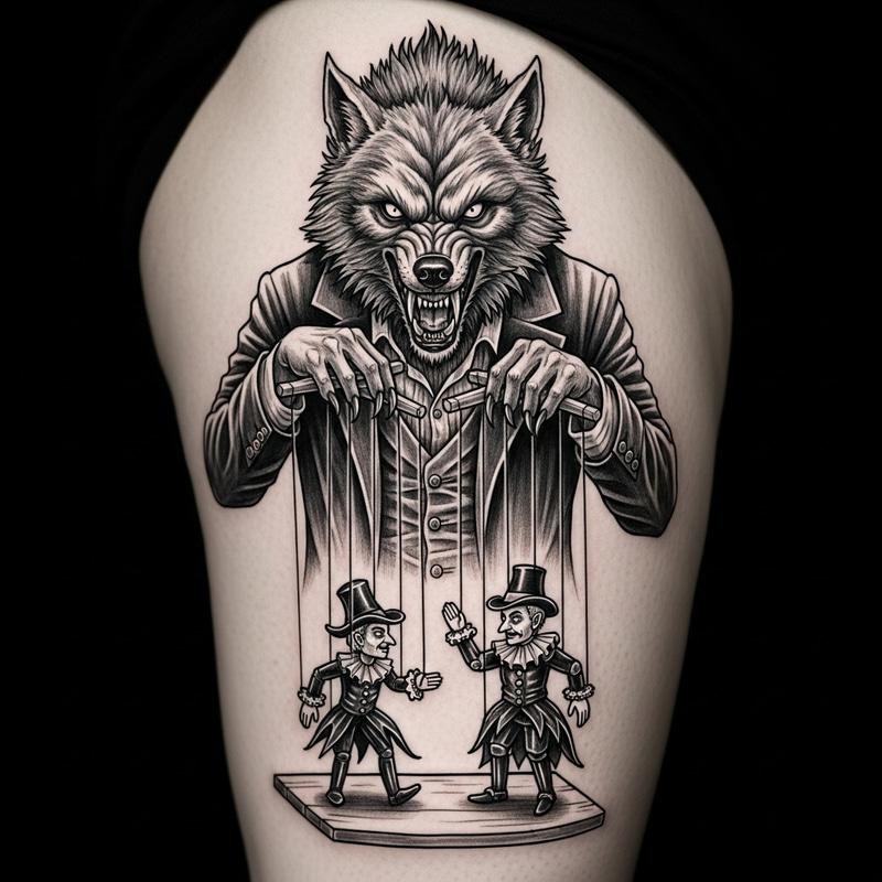 Werewolf Puppeteer Thigh Tattoo Sketch Werewolf Puppeteer Thigh Tattoo Sketch