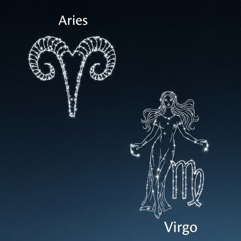 Aries and Virgo Constellations in Night Sky - Stars Description Aries and Virgo Constellations in Night Sky - Stars Description