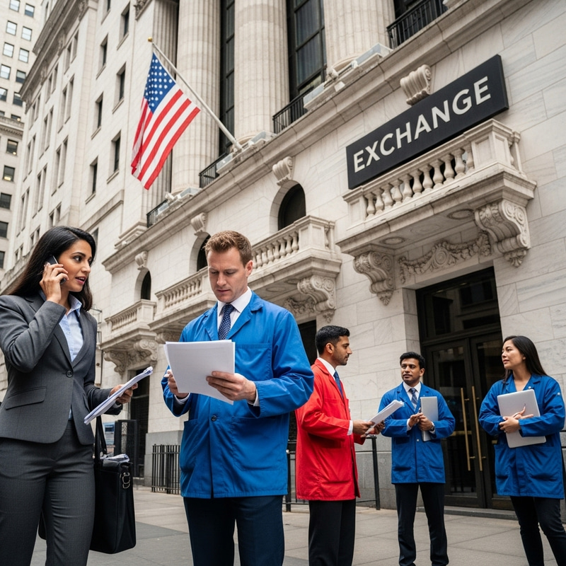 Stock Market Traders in Front of Exchange | Diverse Trading Scene Stock Market Traders in Front of Exchange | Diverse Trading Scene
