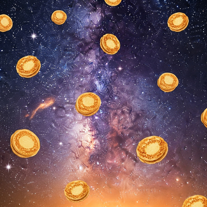 Golden Brown Bliny in Milky Way - Surreal Pancake Fantasy Golden Brown Bliny in Milky Way - Surreal Pancake Fantasy