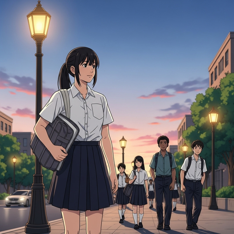 Serene Schoolgirl Walking Home at Sunset Serene Schoolgirl Walking Home at Sunset