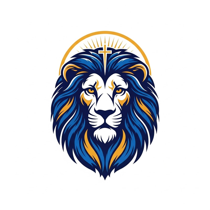 Elegant Lion Church Logo Design in Blue & Gold Elegant Lion Church Logo Design in Blue & Gold
