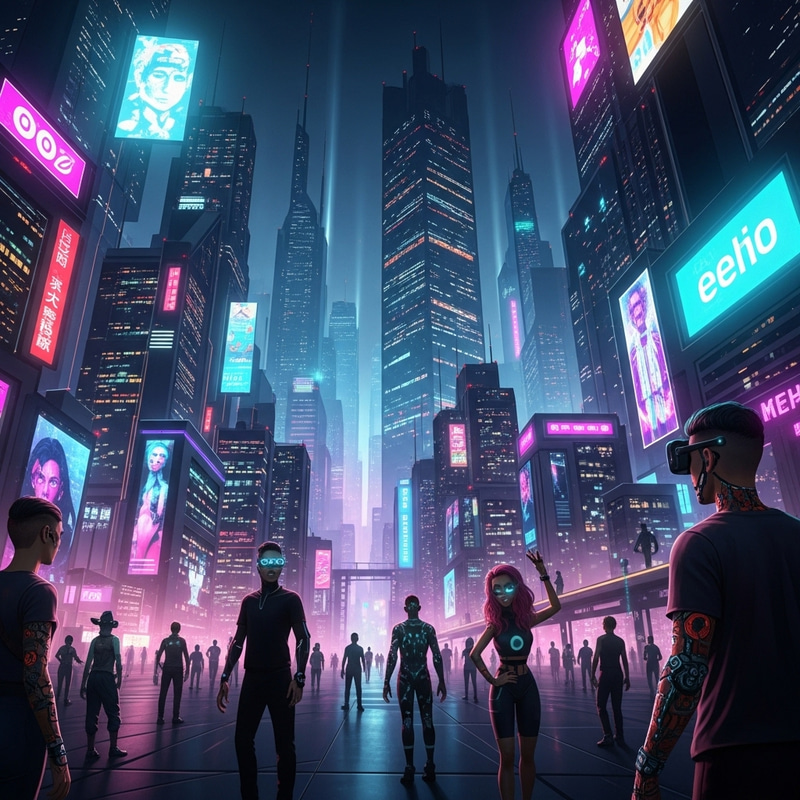 Neon Cyberpunk Metaverse Cityscape - Virtual Reality Art Neon Cyberpunk Metaverse Cityscape - Virtual Reality Art