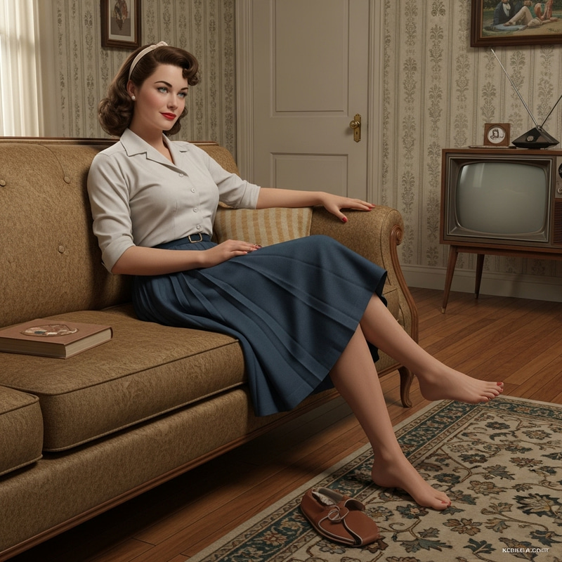 1950s Retro Housewife Relaxing on Couch 1950s Retro Housewife Relaxing on Couch