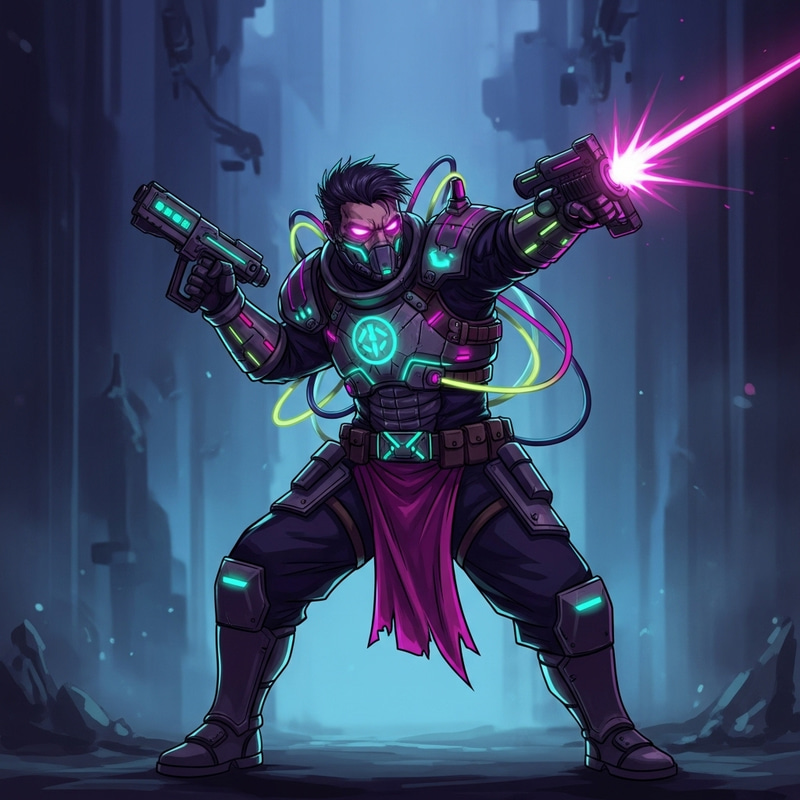 Epic Cybernetic Warrior in Action Pose