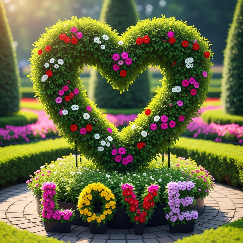 Exquisite Heart-Shaped Topiary in Vibrant Garden | Love & Tranquility