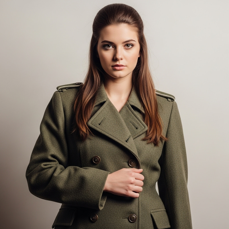 Beautiful German Officer in Trench Coat and Long Brown Hair Beautiful German Officer in Trench Coat and Long Brown Hair