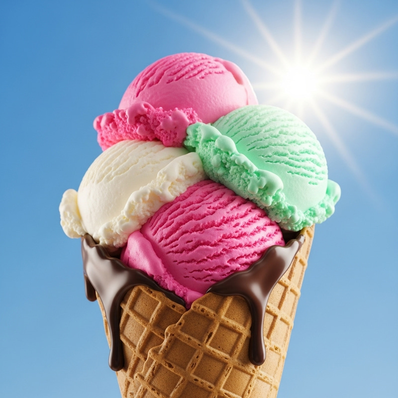 Vibrant Strawberry, Vanilla & Mint Ice Cream in Waffle Cone | Tempting Summer Delight