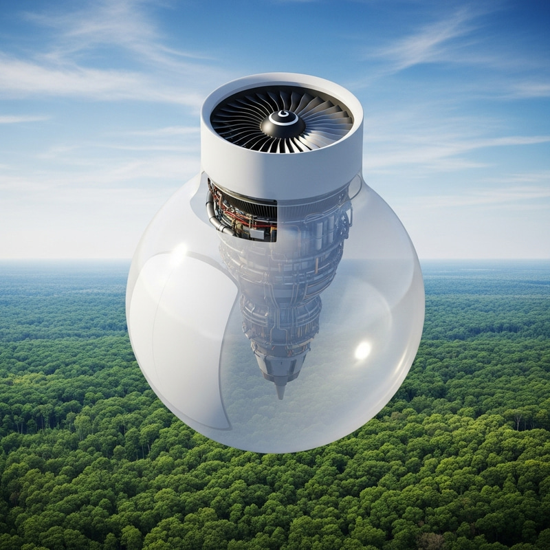 GE9X Engine Flying Above Forest | Photorealistic Isometric View