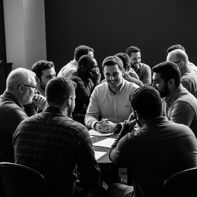 Diverse Christian Men at Wholesome Marriage Seminar | Candid Documentary Photo