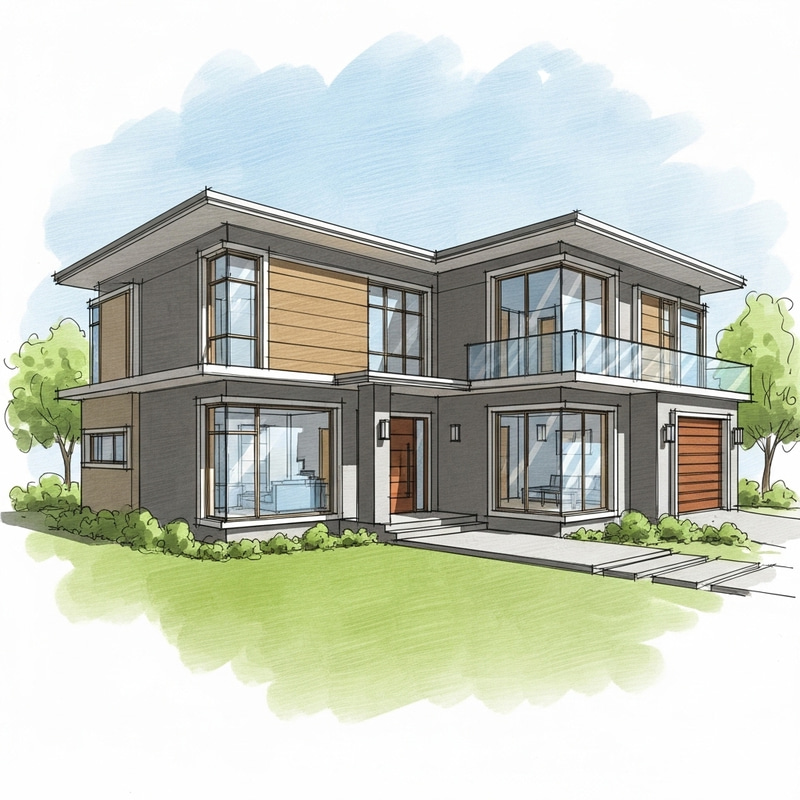 Modern Two-Storey House Design with Glass Window Modern Two-Storey House Design with Glass Window