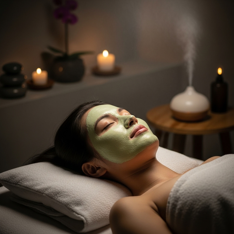 Tranquil Spa Experience: Asian Woman Relaxing with Facial Mask