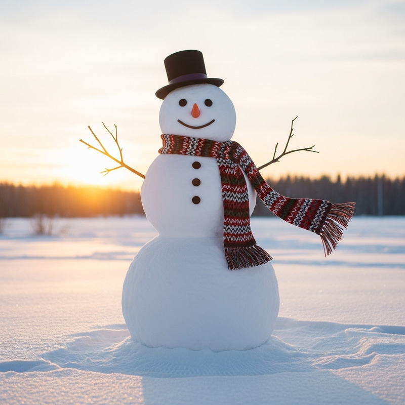 Festive Snowman with Scarf in Winter Scene