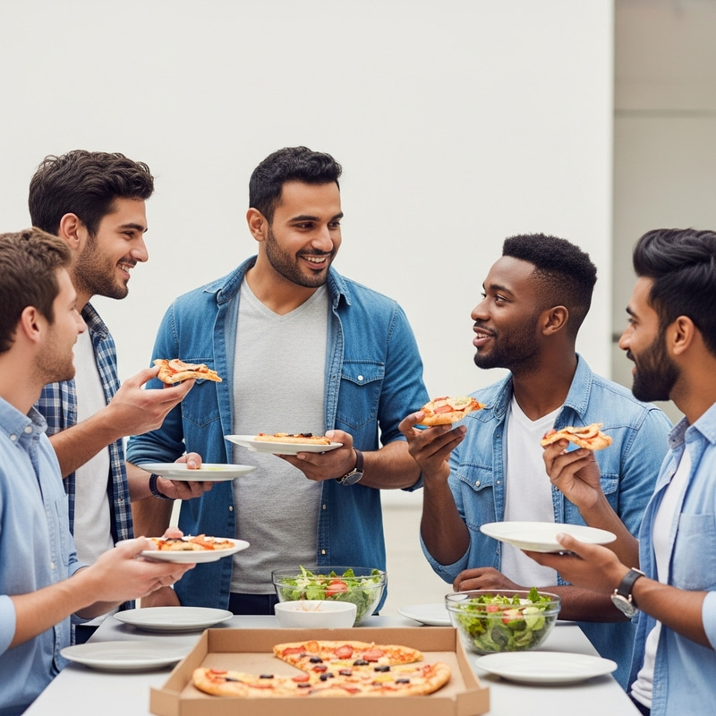 College Students Dining with Professor: Pizza & Salad Chat College Students Dining with Professor: Pizza & Salad Chat