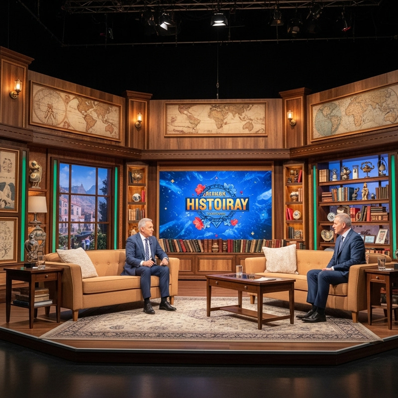 History Talk Show Studio: Ancient Artifacts, Maps & Books