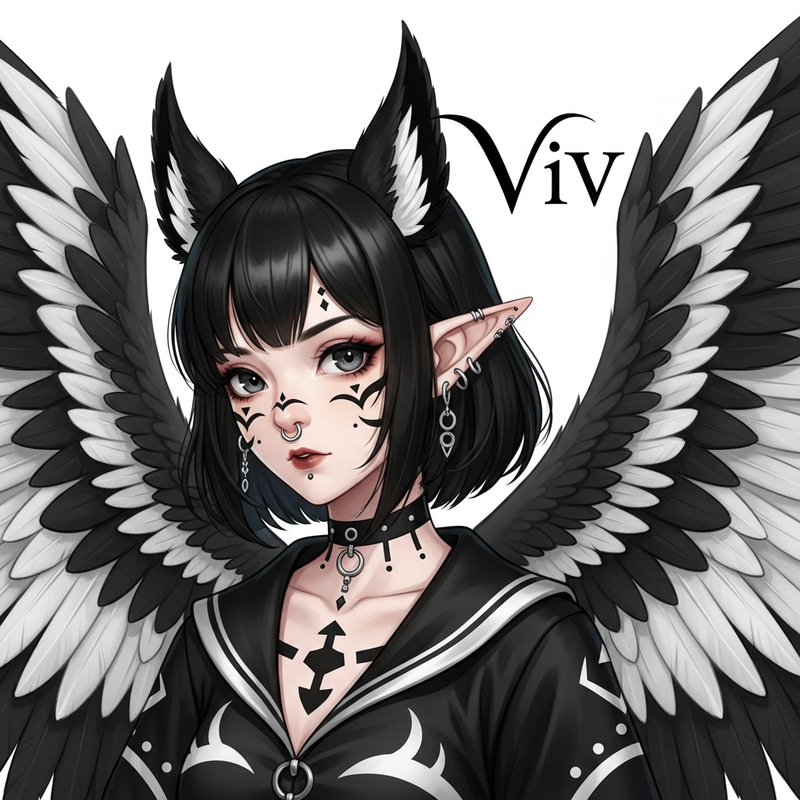 Anime Girl with Black Hair | ViV Signature | Wings, Ears & Nostril Earring Anime Girl with Black Hair | ViV Signature | Wings, Ears & Nostril Earring
