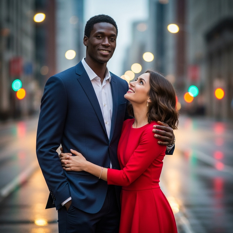 Tall Black Man with Short Brunette Woman