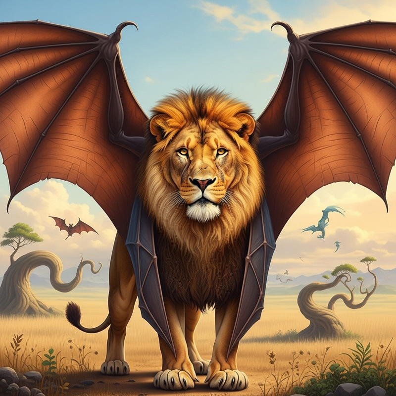 Majestic Lion with Bat Wings - Assertive Confidence Majestic Lion with Bat Wings - Assertive Confidence