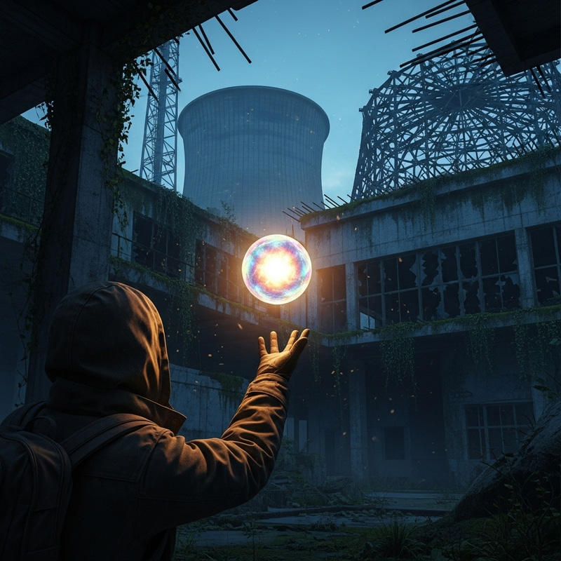 Stalker Reaches Luminous Artifact, Chernobyl Ruins Stalker Reaches Luminous Artifact, Chernobyl Ruins