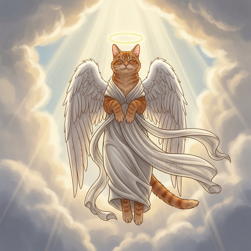 Saintly Red Cat with Angel Wings and Cloud Garb Saintly Red Cat with Angel Wings and Cloud Garb