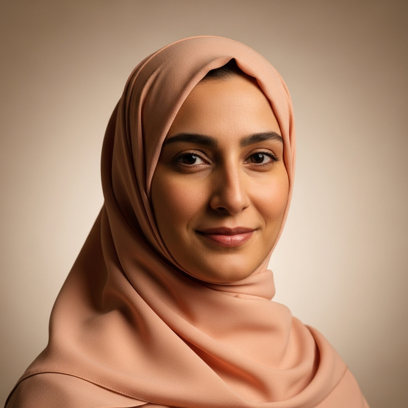 Peach-Colored Hijabist Woman with Serene Expression Peach-Colored Hijabist Woman with Serene Expression