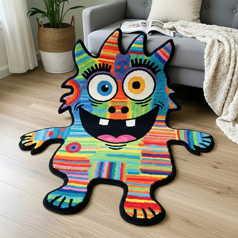 Handmade Carpet: Vivid Child's Monster Design