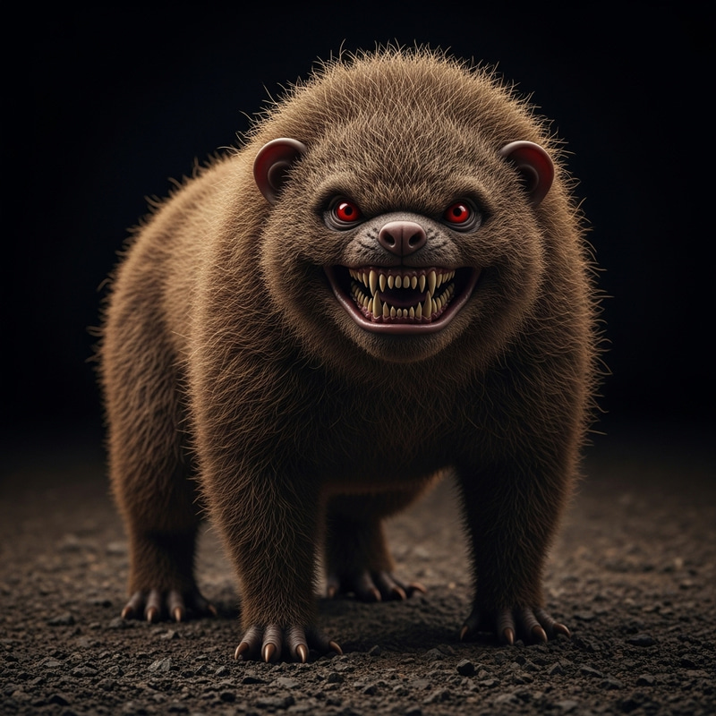 Menacing Beast in Forest: Terrifying Creature with Sharp Teeth Menacing Beast in Forest: Terrifying Creature with Sharp Teeth