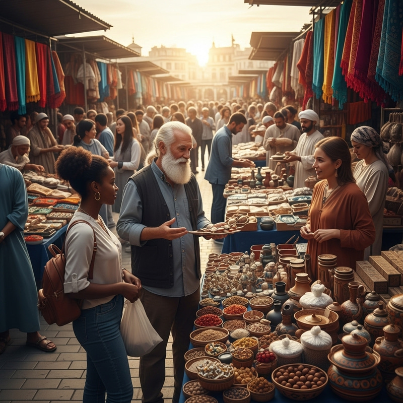 Vibrant Marketplace Bustling with Diverse Traders Vibrant Marketplace Bustling with Diverse Traders