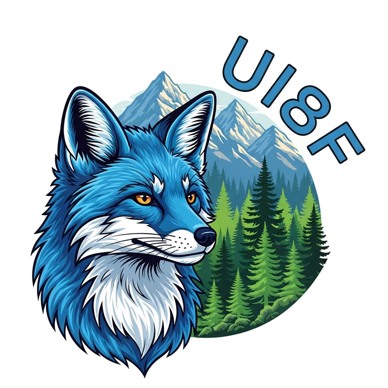 UI8F Logo: Enigmatic Blue Fox in Mountain Forest