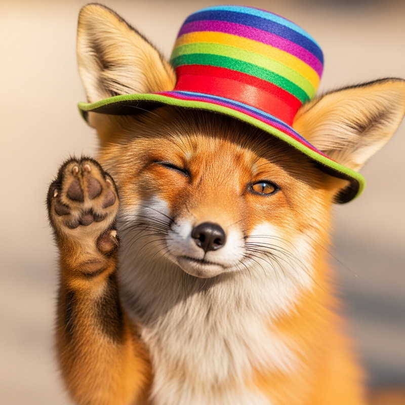 Cute Fox with Fabulous Hat | Playful Paw Gesture & Wink