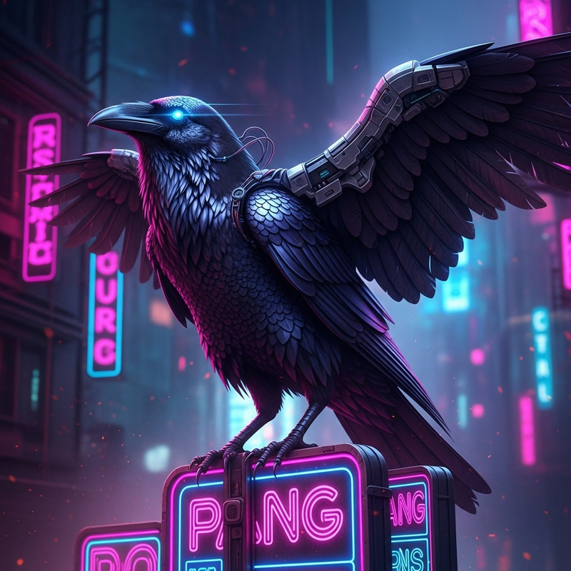 Cyberpunk Raven: Futuristic Neon Dystopian Guardian