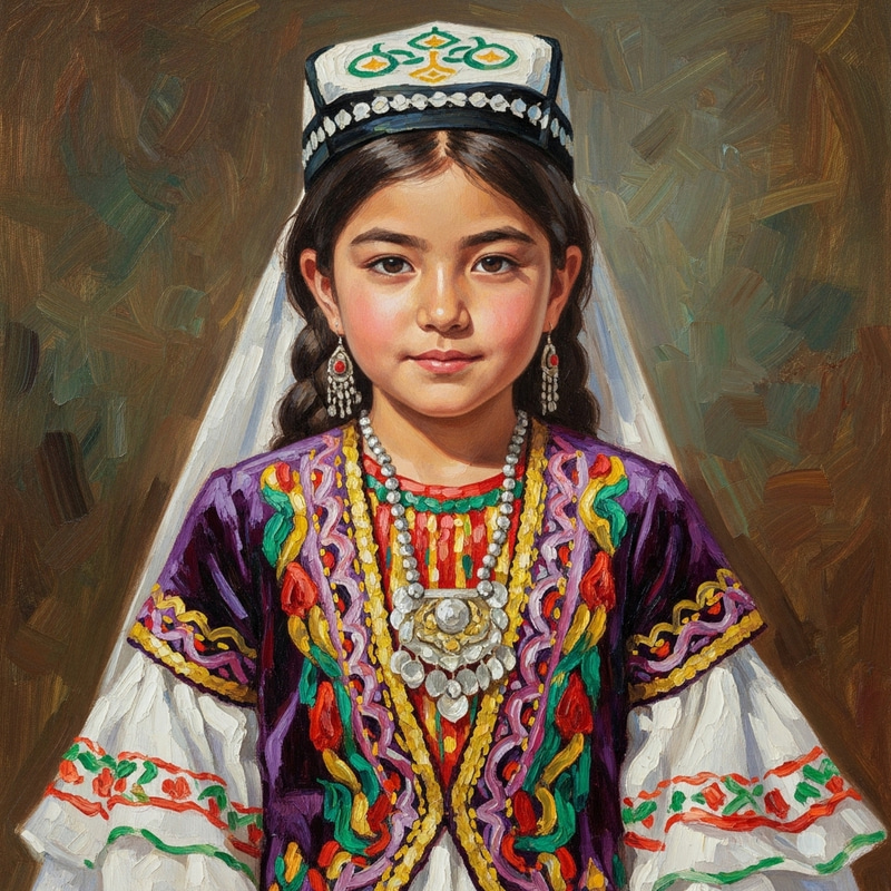 Tajik Girl in Traditional Dress | Beautiful Oil Painting Tajik Girl in Traditional Dress | Beautiful Oil Painting