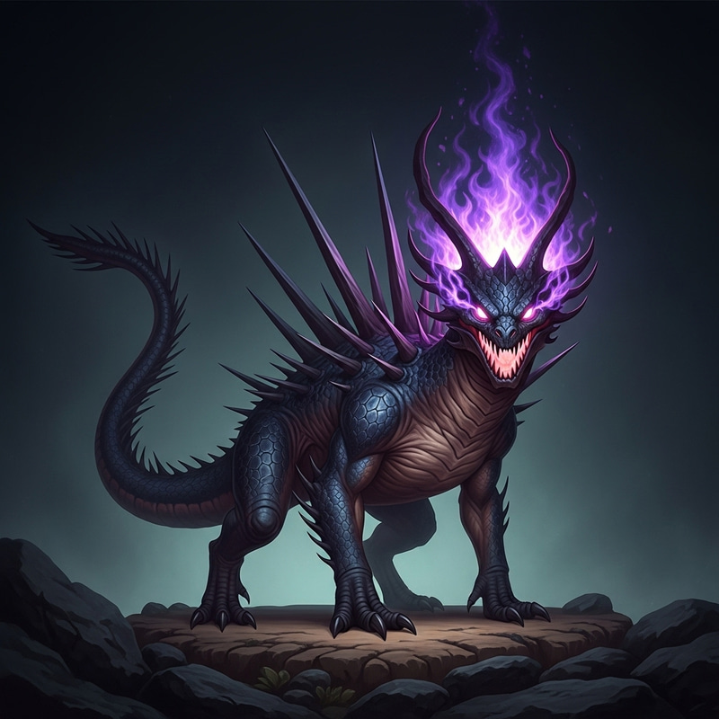 Dark Realistic Milza - Mythical Creature with Dark Flame