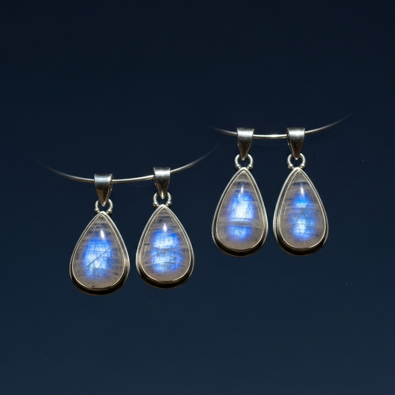 Detailed Moonstone Silver Jewelry Set in Serene Night Sky Detailed Moonstone Silver Jewelry Set in Serene Night Sky